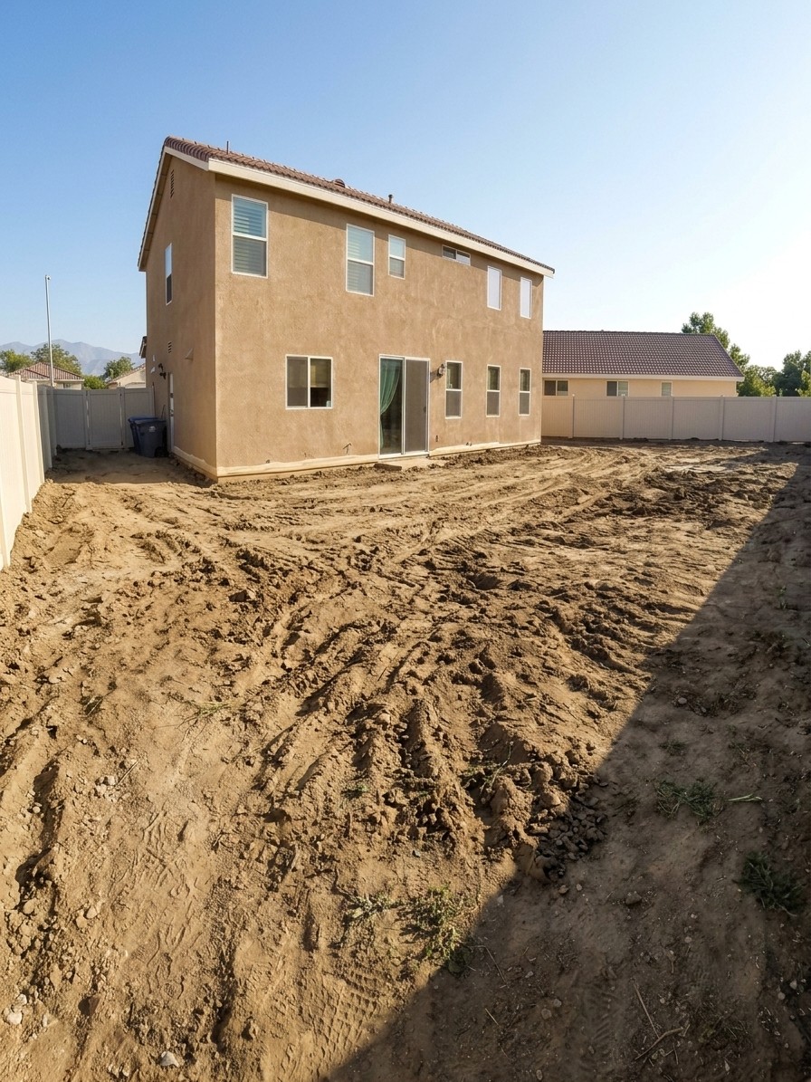 Colton backyard before — bare dirt lot