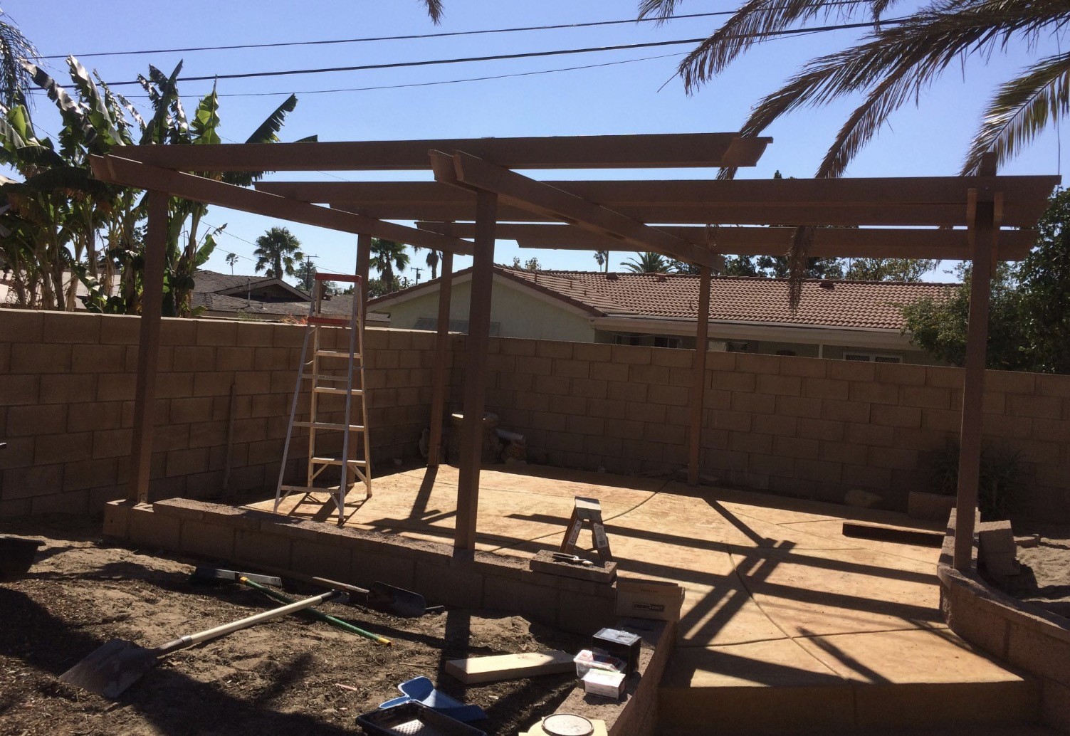 Cedar pergola frame under construction