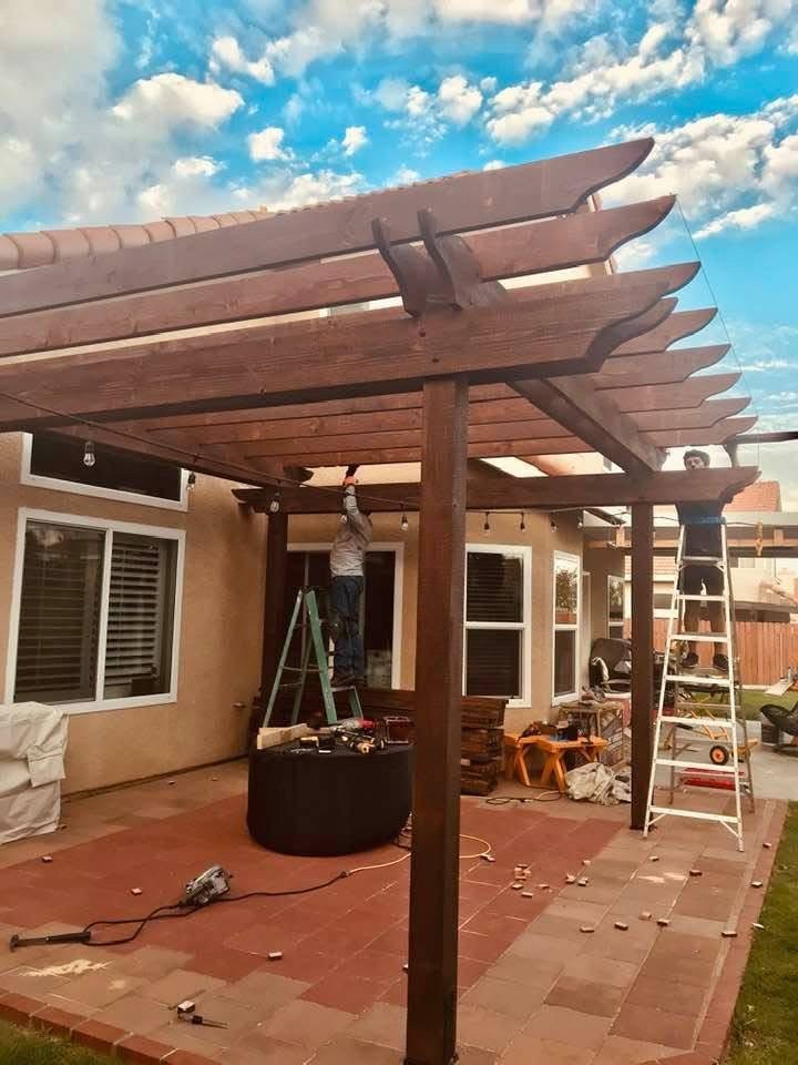 Covered patio structure under construction