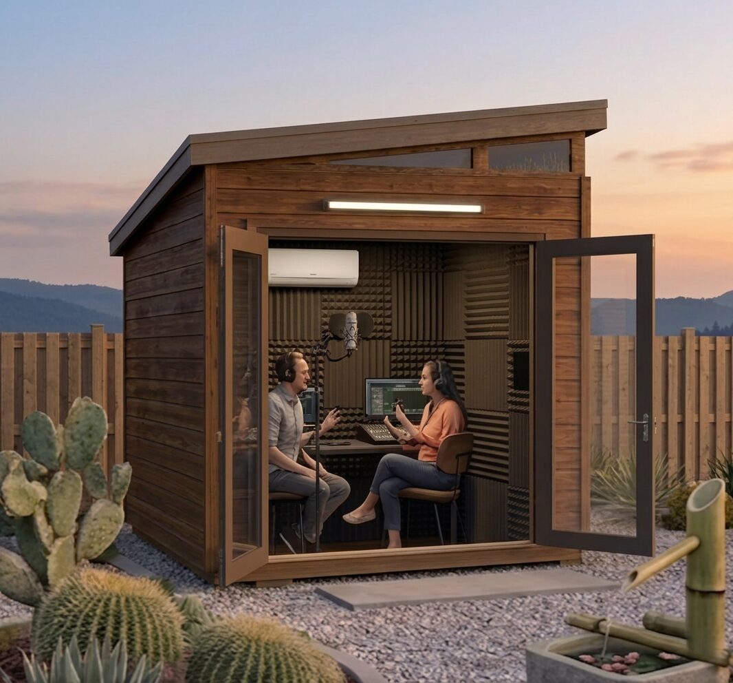 Podcast recording setup inside a MiniSuite